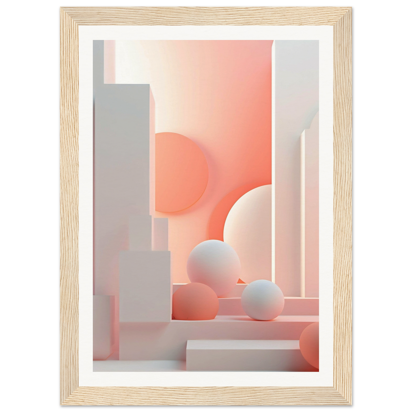 A framed print of a pink and white abstract painting