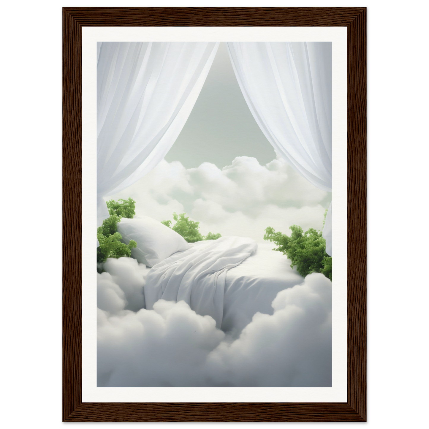 A framed print of a waterfall in the clouds