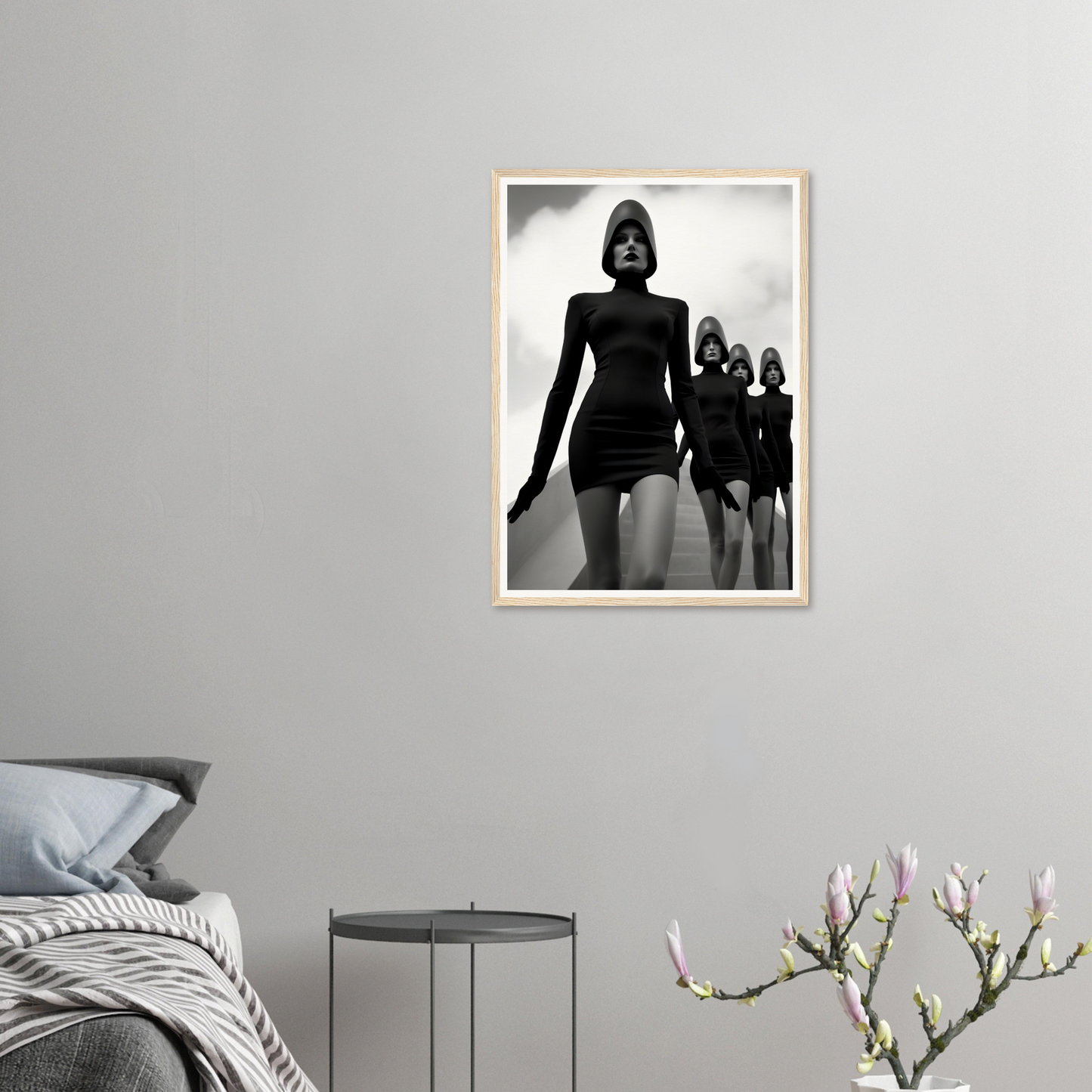 A framed print of a woman and child in black and white