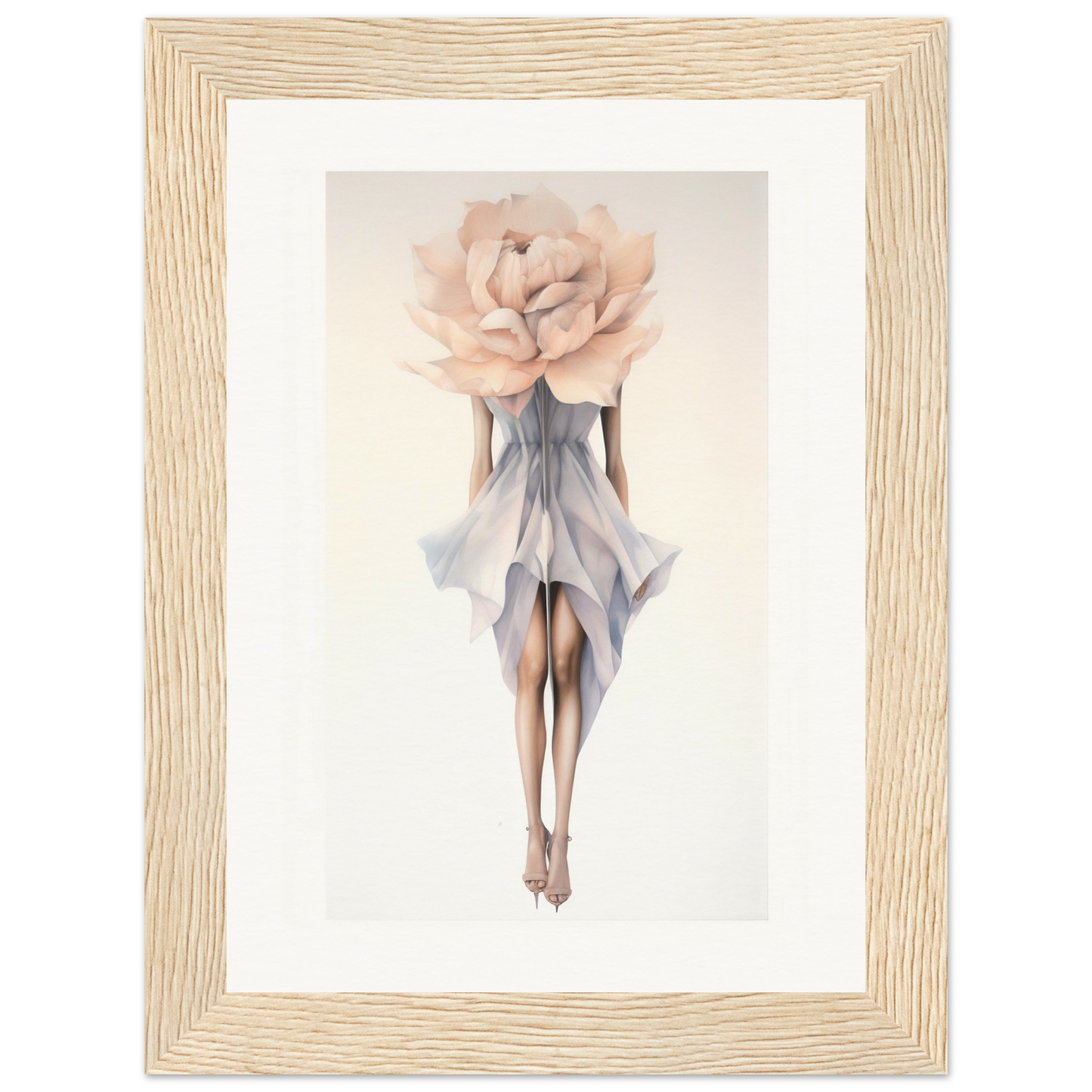 A framed print of a woman with a large flower