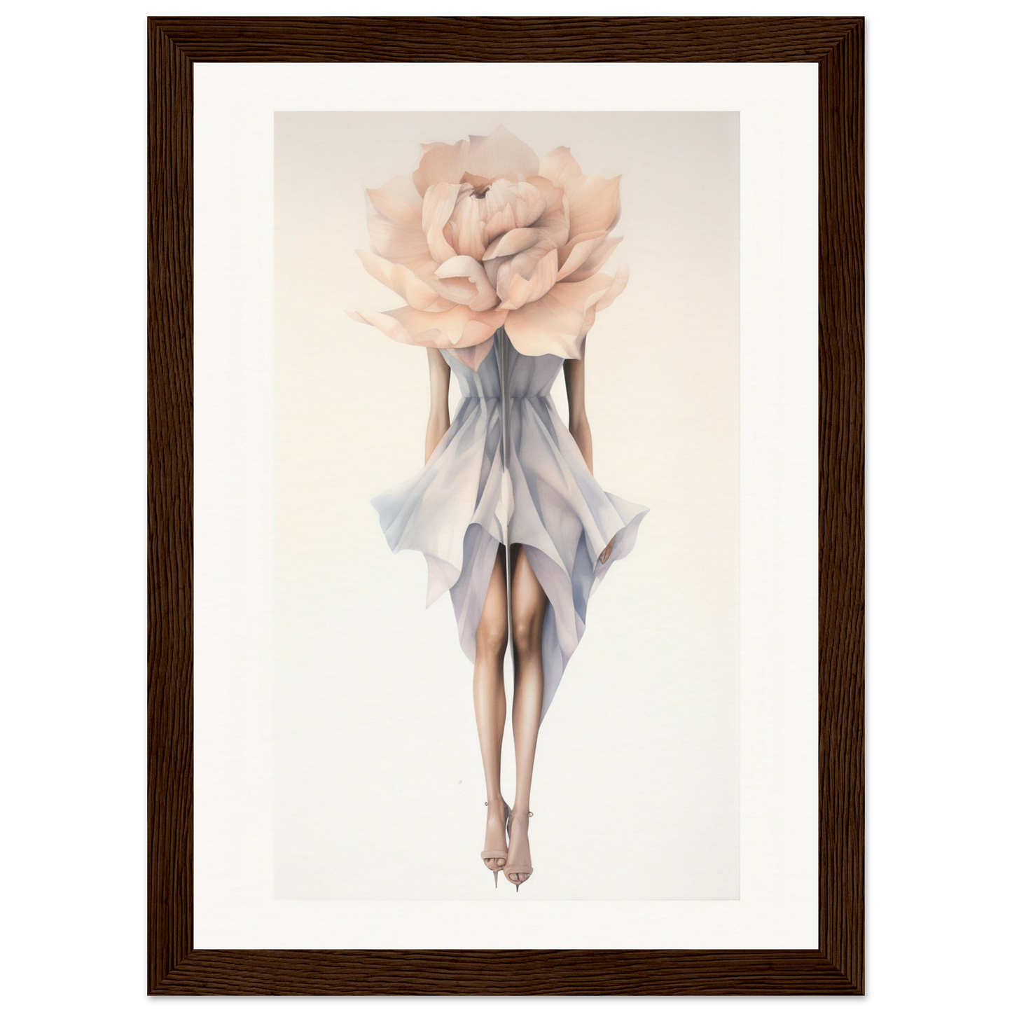 A framed print of a woman with a large flower