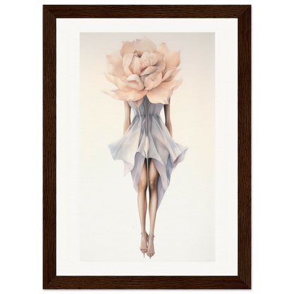 A framed print of a woman with a large flower