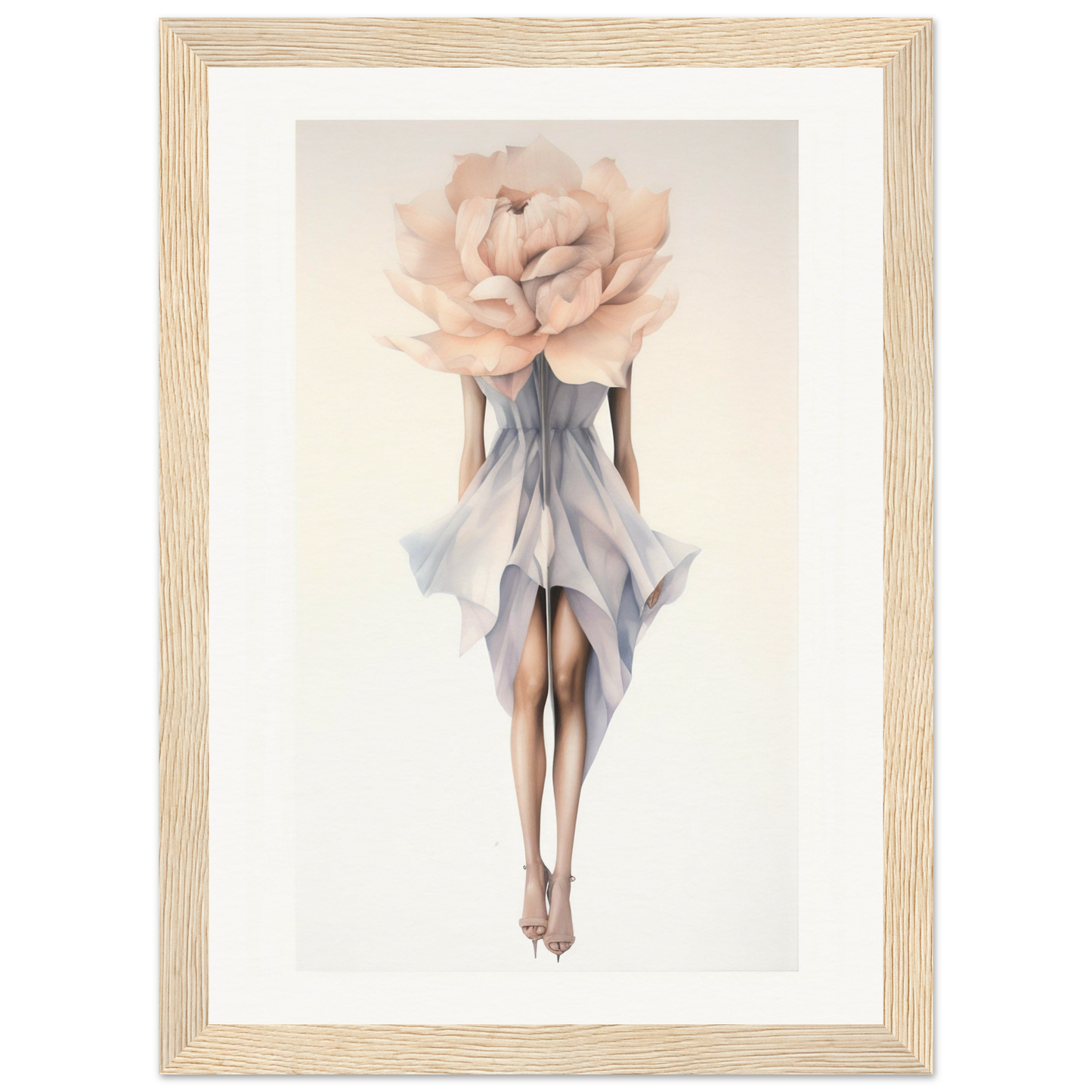 A framed print of a woman with a large flower