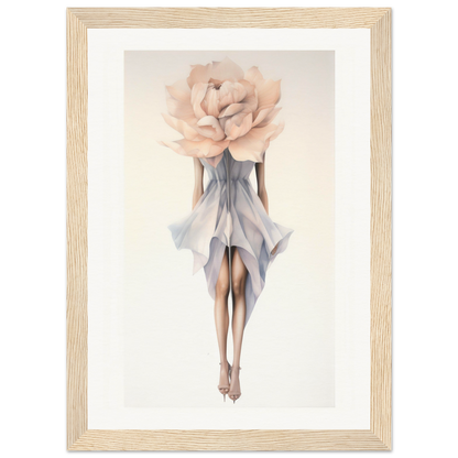 A framed print of a woman with a large flower