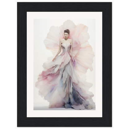 A framed print of a woman in a pink dress