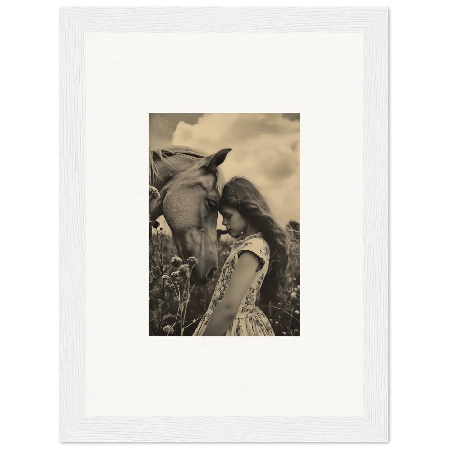 Framed wall art of a girl with a horse, adding charm to your room decor, whisper forever