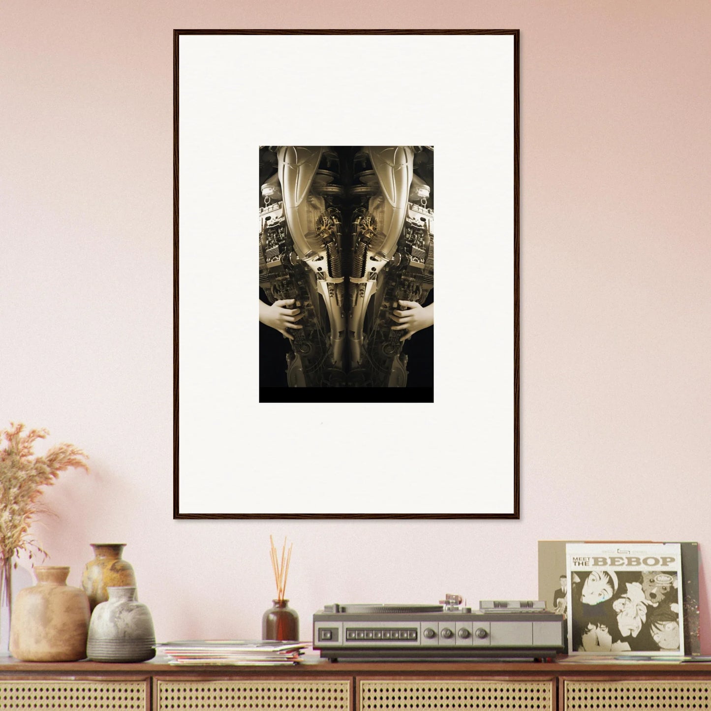 Framed wall art of a torso and hands showcasing Elegance Quandary for stylish room decor