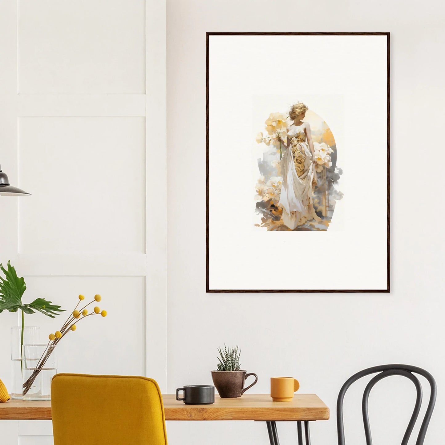 Framed wall art of an angelic figure in white robes for Blossom Dream room decor