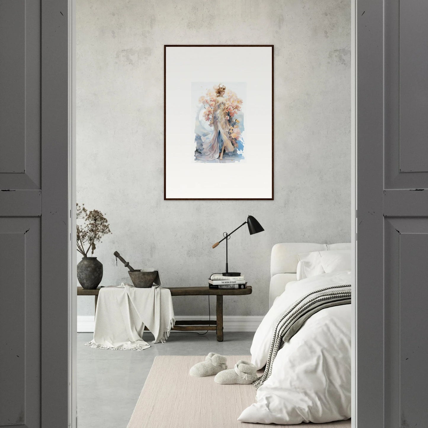 Framed watercolor painting of a ballet dancer in Blush Mirage for elegant room decor