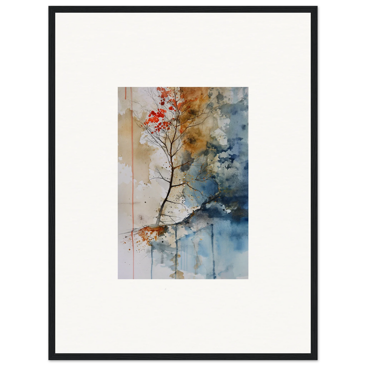 Framed watercolor tree branch painting for elegant room decor with a Spectrum Spoon