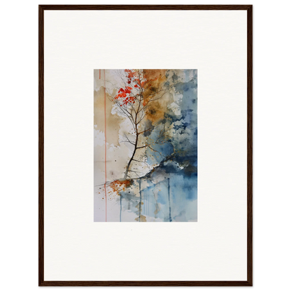 Framed watercolor painting of a tree branch with blossoms for unique room decor