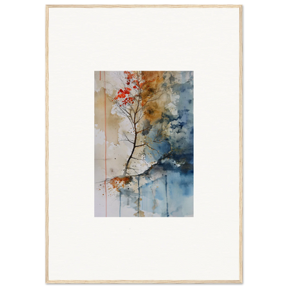 Framed watercolor painting of red blossoms, perfect for room decor and paired with a Spectrum Spoon