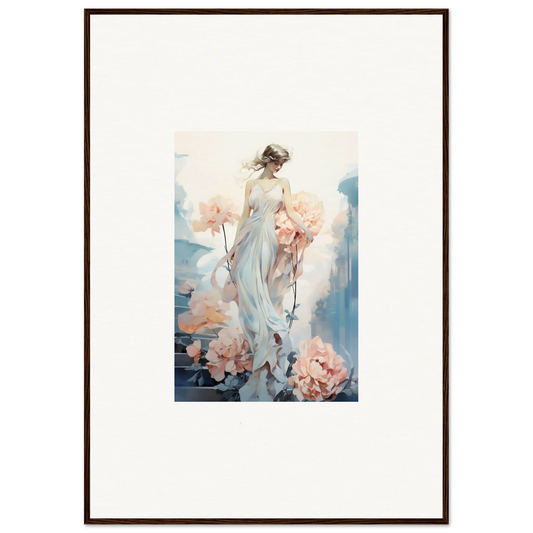 Framed wall art of a woman in a flowing dress for dreamy floral ballet room decor