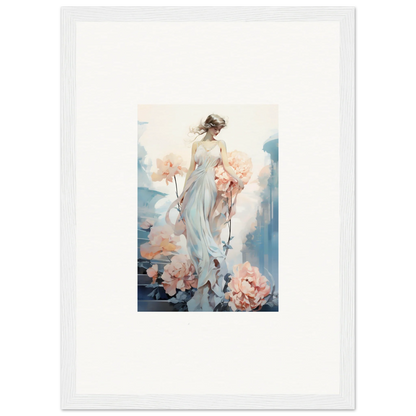 Framed watercolor painting of a female figure in floral ballet for elegant room decor