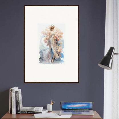 Framed watercolor painting of an ethereal figure, perfect for blush mirage room decor