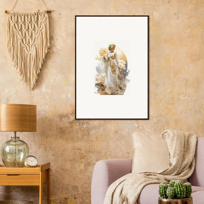 Framed watercolor painting of a feminine figure in robes, perfect for blossom dream room decor