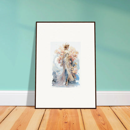 Framed watercolor painting of a figure in flowing attire for Blush Mirage room decor