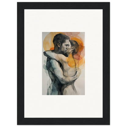 Framed watercolor painting of two figures in an embrace, perfect for morning dichotomy room decor