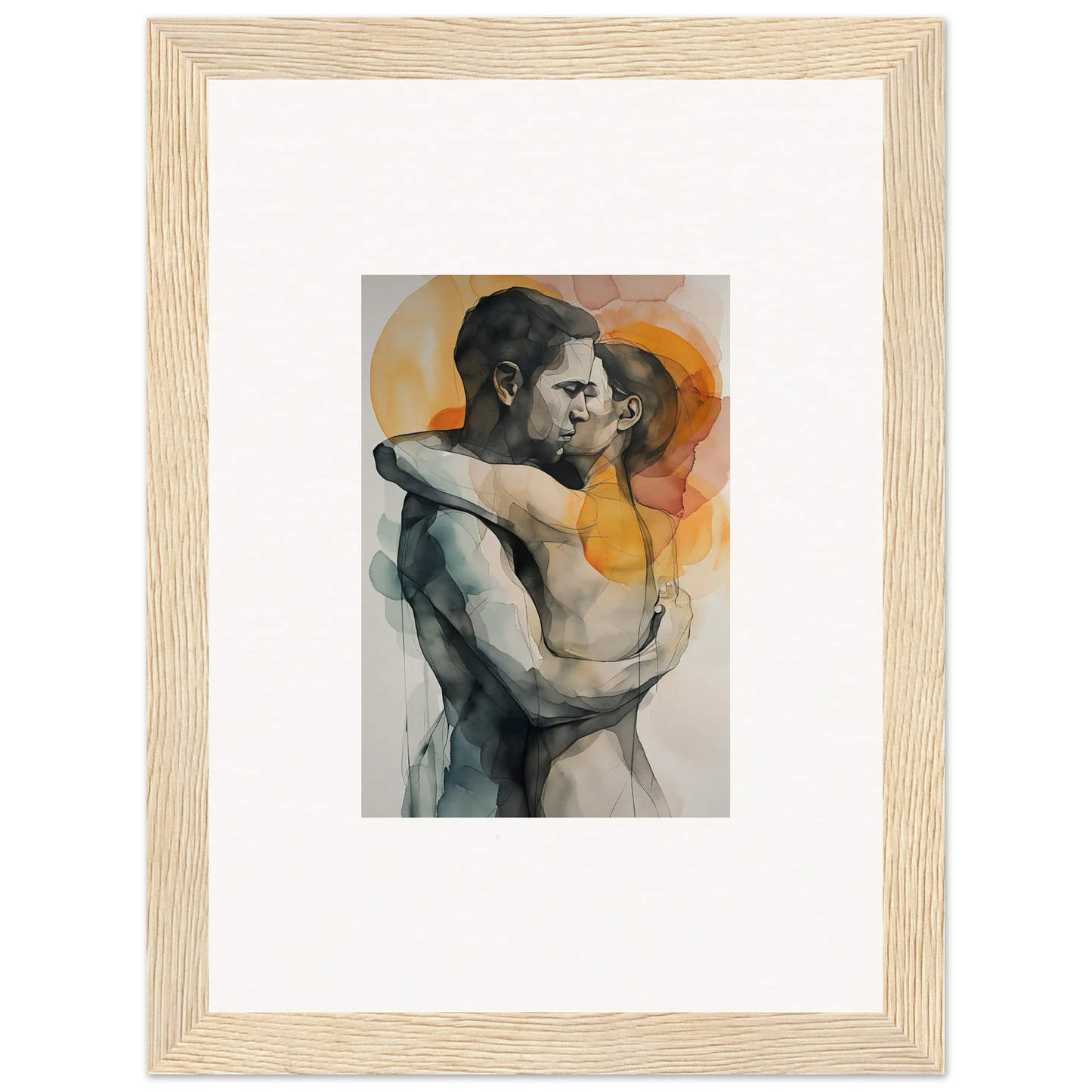 Framed wall art of intimate embrace in Morning Dichotomy for elegant room decor