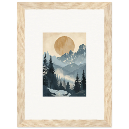 Framed wall art of an Alpine Serenade with a sunlit mountainous forest landscape