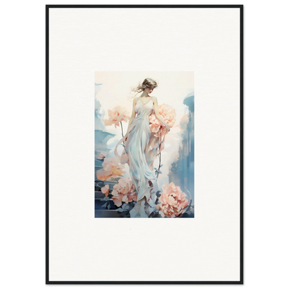 Framed wall art of a woman in a flowing dress for floral ballet room decor