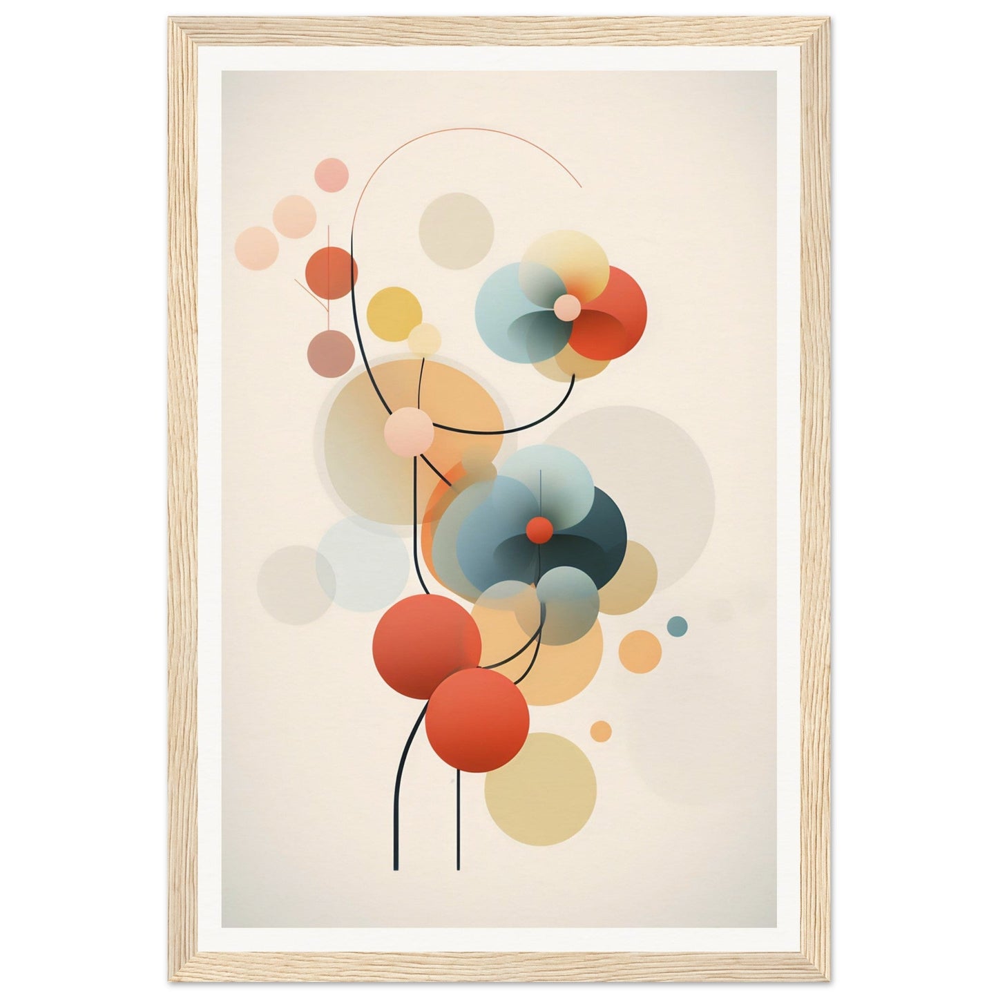 Abstract artwork featuring colorful circular shapes connected by curved lines.