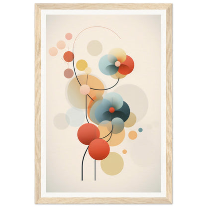 Abstract artwork featuring colorful circular shapes connected by curved lines.