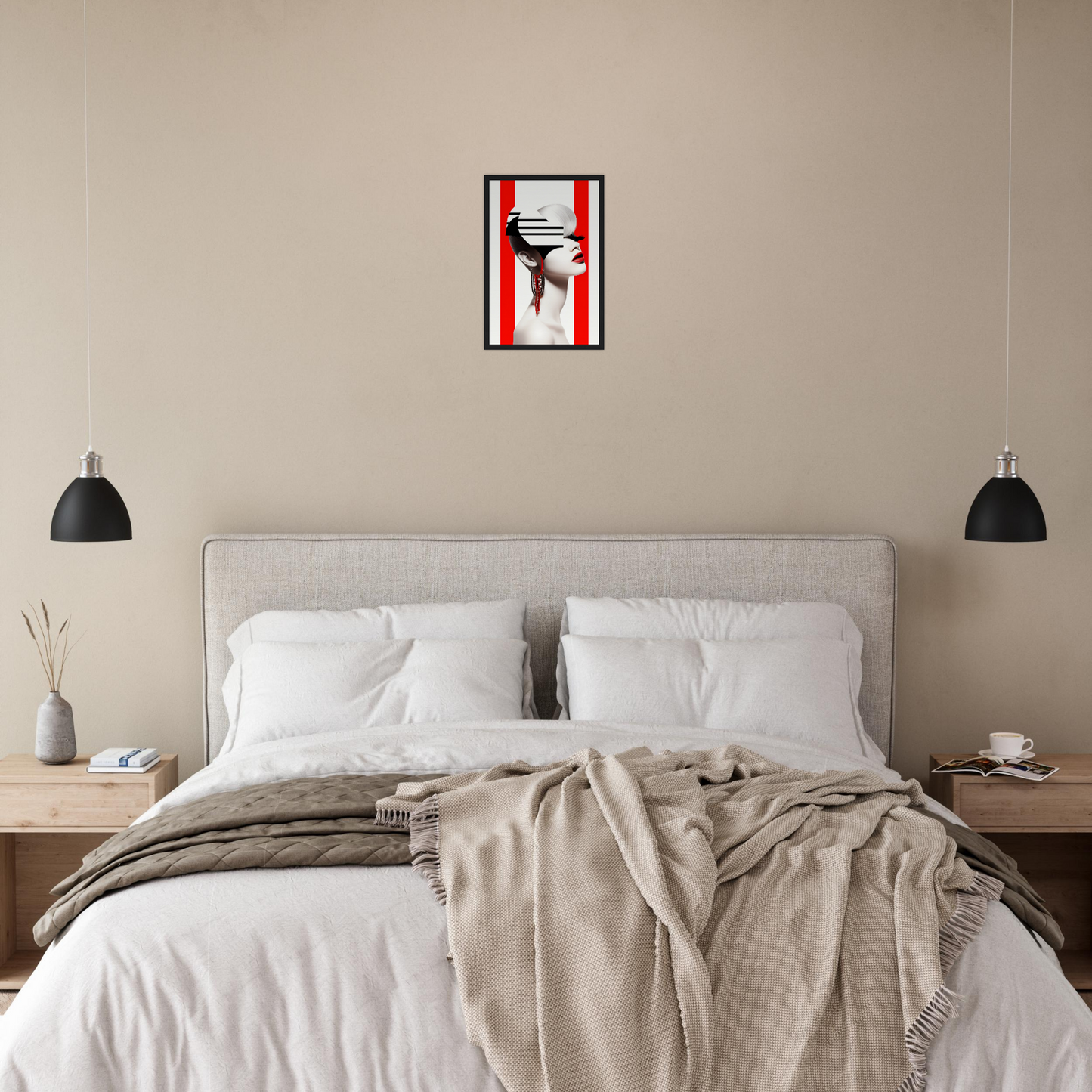 A high-quality Deep Dive The Oracle Windows™ Collection for my wall featuring a portrait of a woman with red and white stripes on her face. This artwork will transform your space.