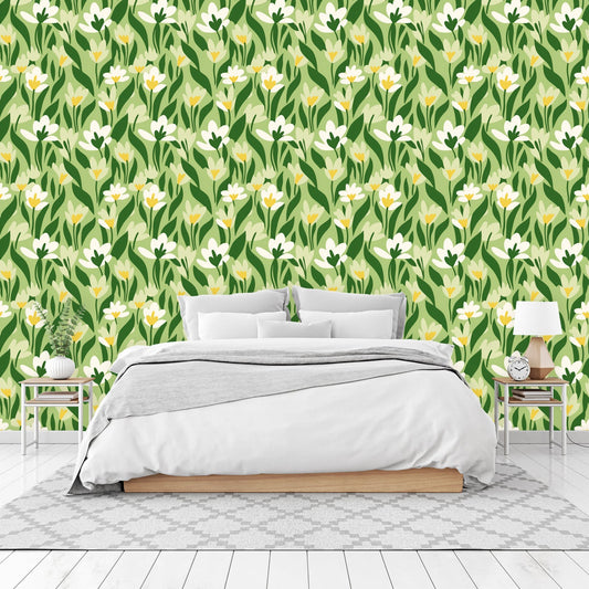 Green and flowers - wallpaper panels - sample h12 x w20