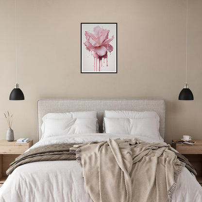 Bed with white linens, beige headboard, and neutral-toned bedding.