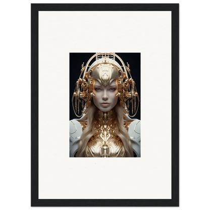 Futuristic female figure with gold headdress, perfect for Mind Reverie room decor