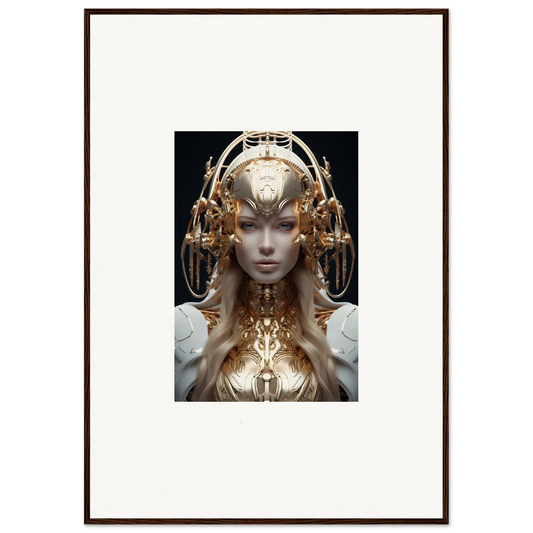 Futuristic humanoid figure with golden headdress for mind reverie room decor