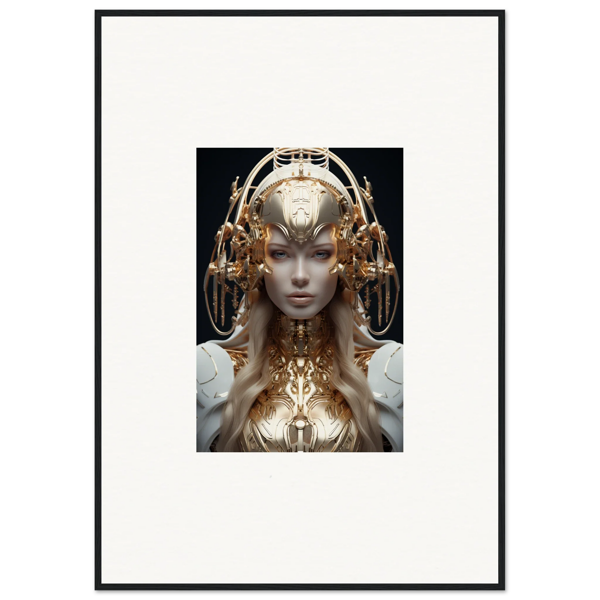 Futuristic humanoid figure with golden headpiece, ideal for Mind Reverie room decor