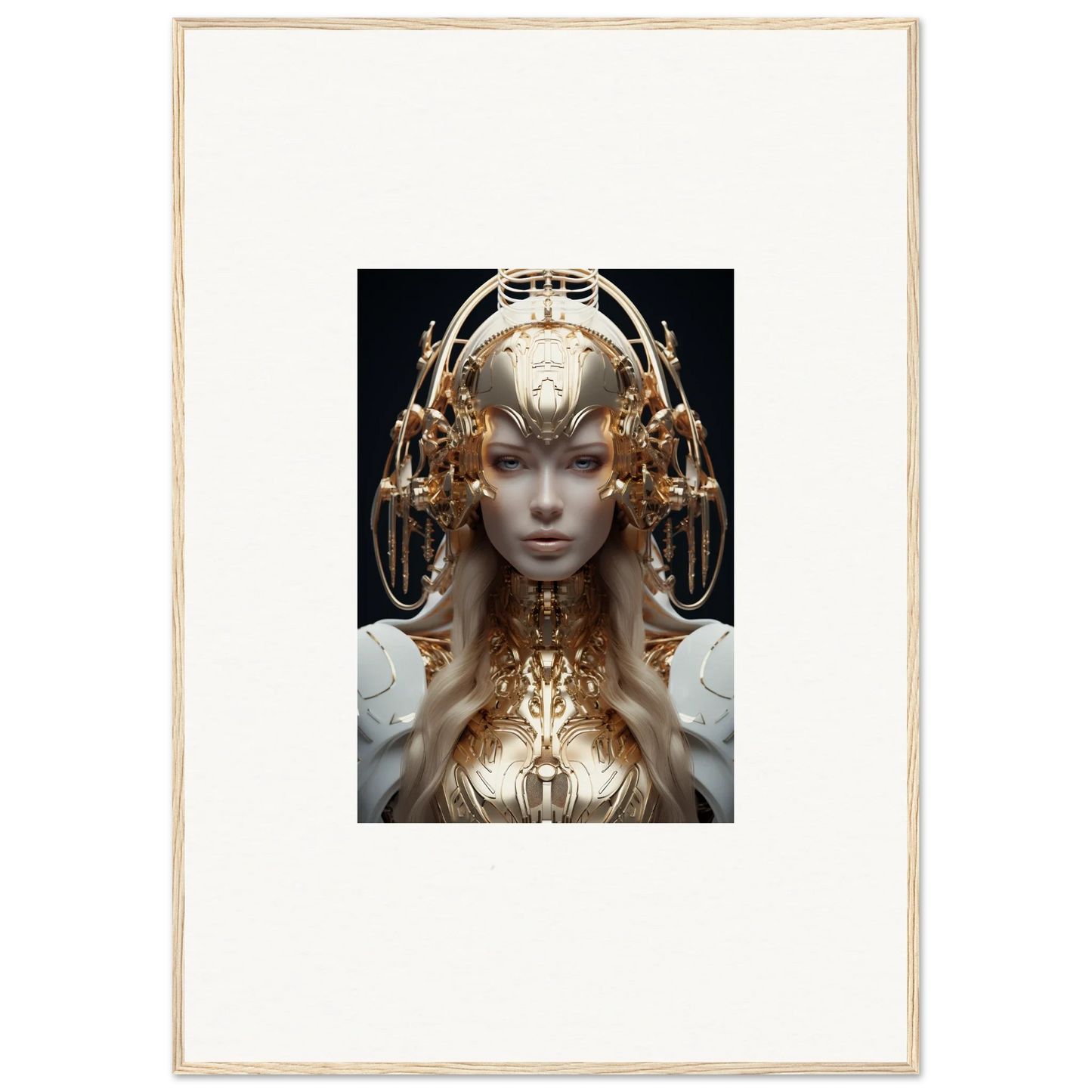 Futuristic humanoid with golden headdress, perfect for Mind Reverie room decor