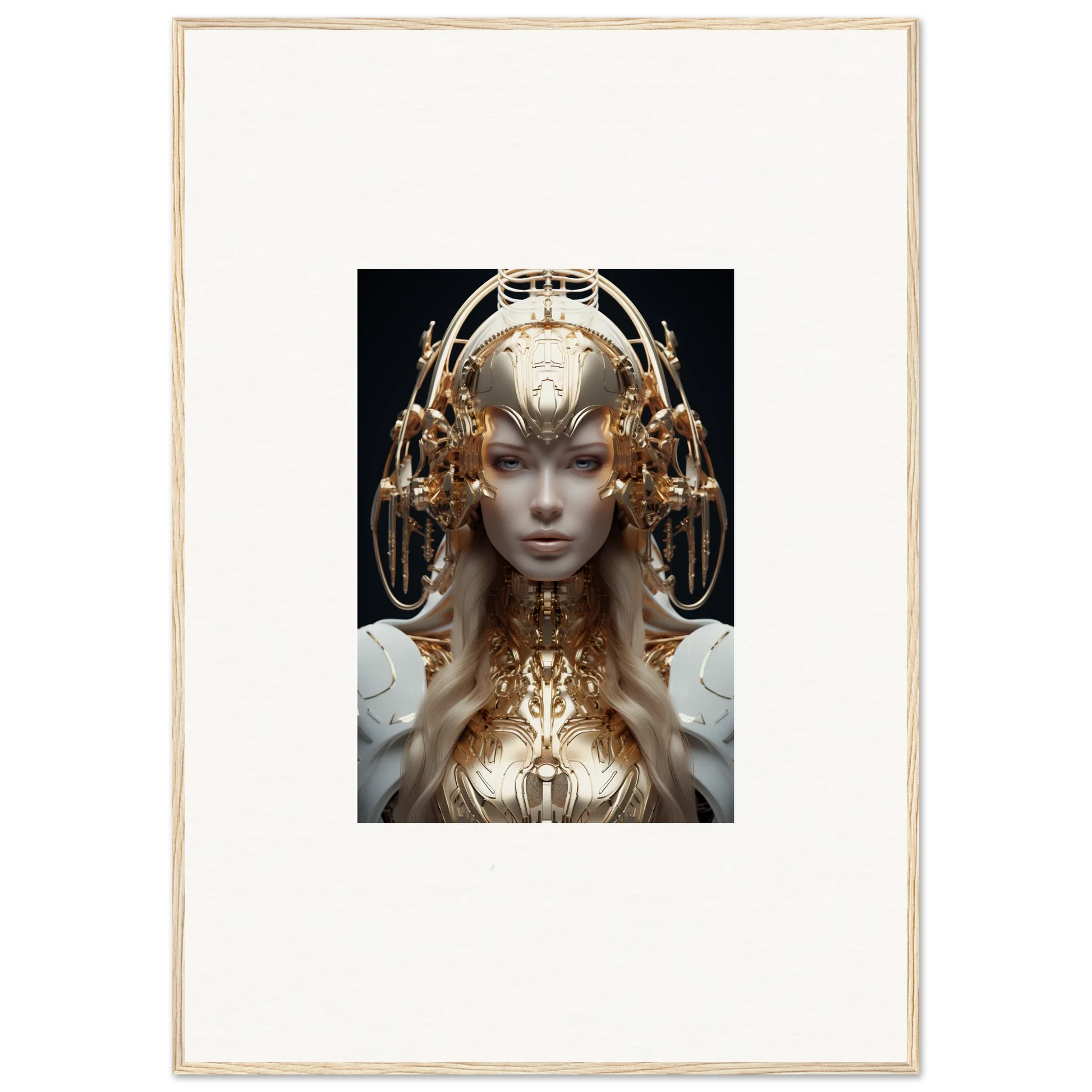 Futuristic humanoid with golden headdress, perfect for Mind Reverie room decor