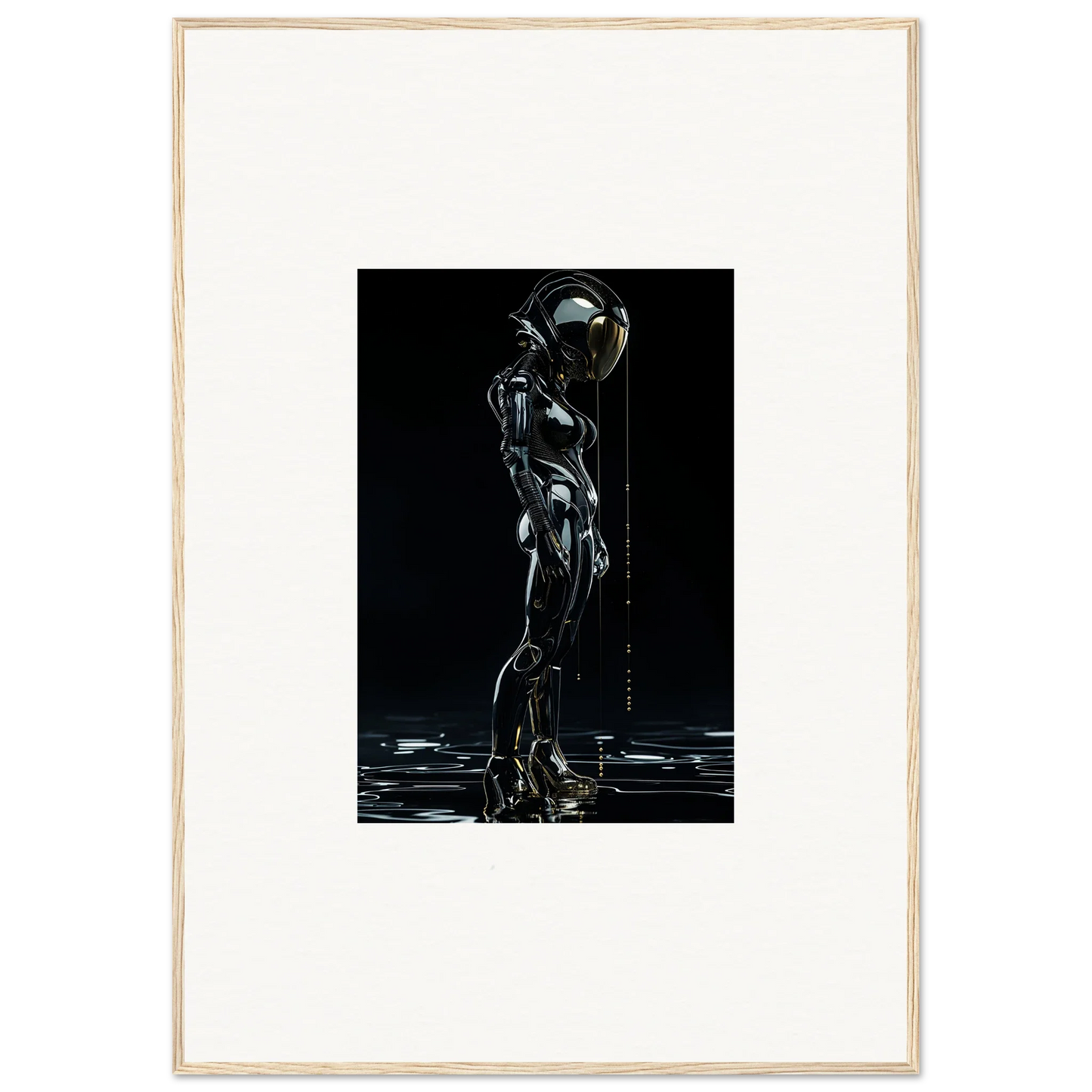 Futuristic humanoid figure in metallic suit for unique room decor canvas prints