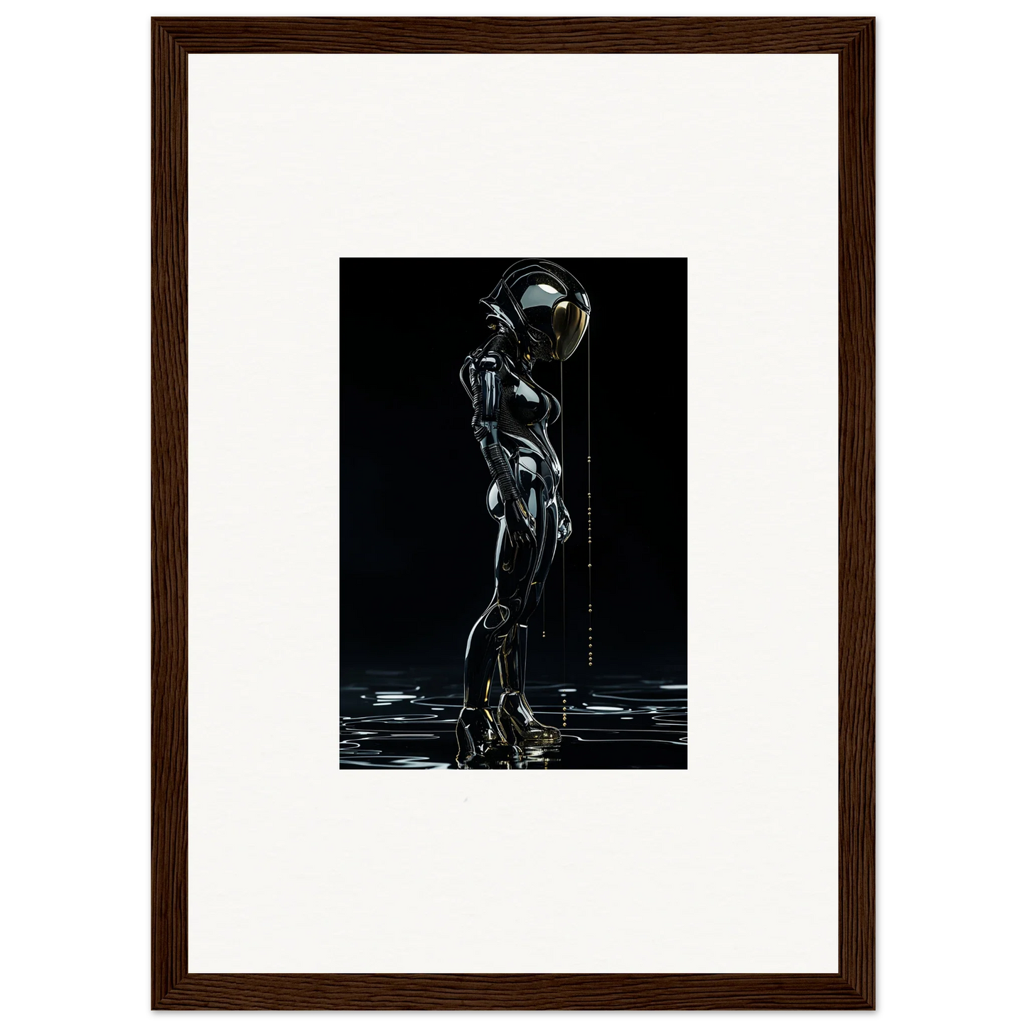 Futuristic humanoid robot figure in darkness for unique room decor canvas prints