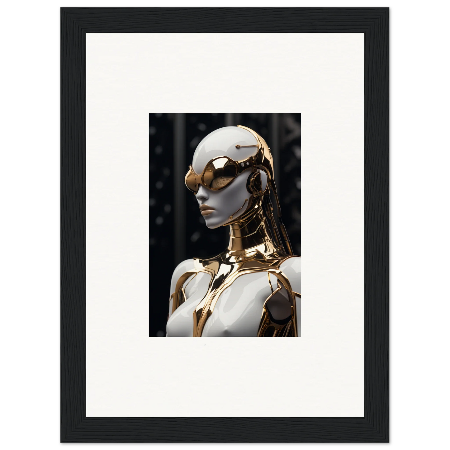 Futuristic humanoid robot with gold accents for Psyche Glimmer room decor wall art