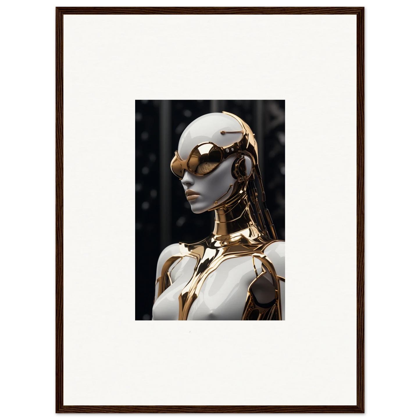 Futuristic humanoid robot in gold and white, perfect for Psyche Glimmer room decor