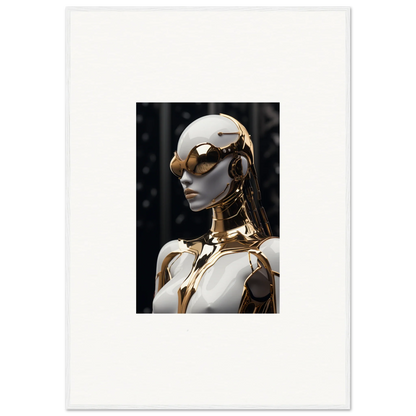 Futuristic humanoid robot with gold accents for Psyche Glimmer room decor framed wall art