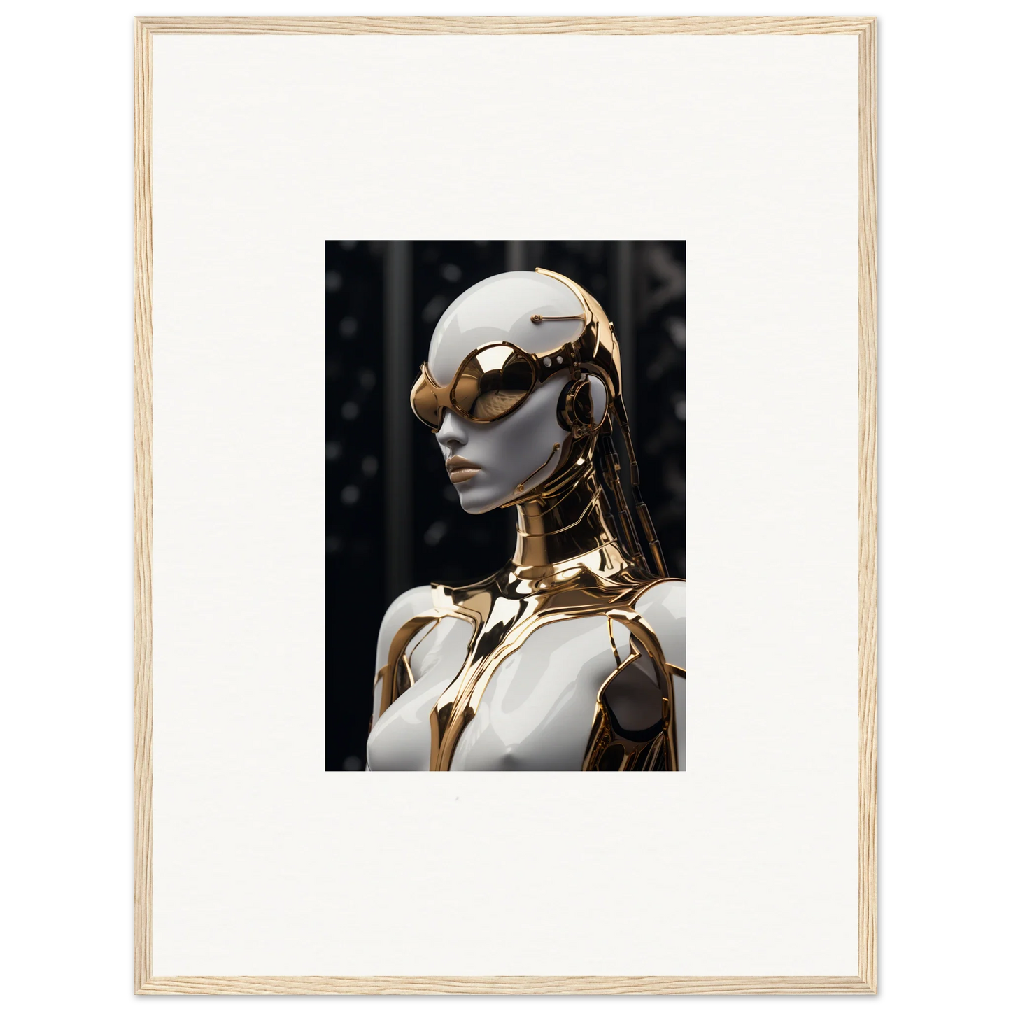 Futuristic humanoid robot in gold and white, perfect for Psyche Glimmer room decor