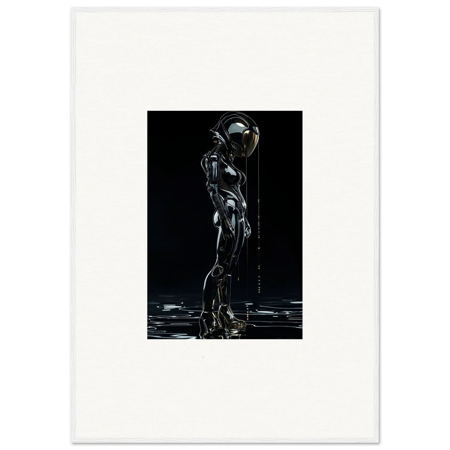 Futuristic humanoid robot in darkness, perfect for room decor or canvas prints