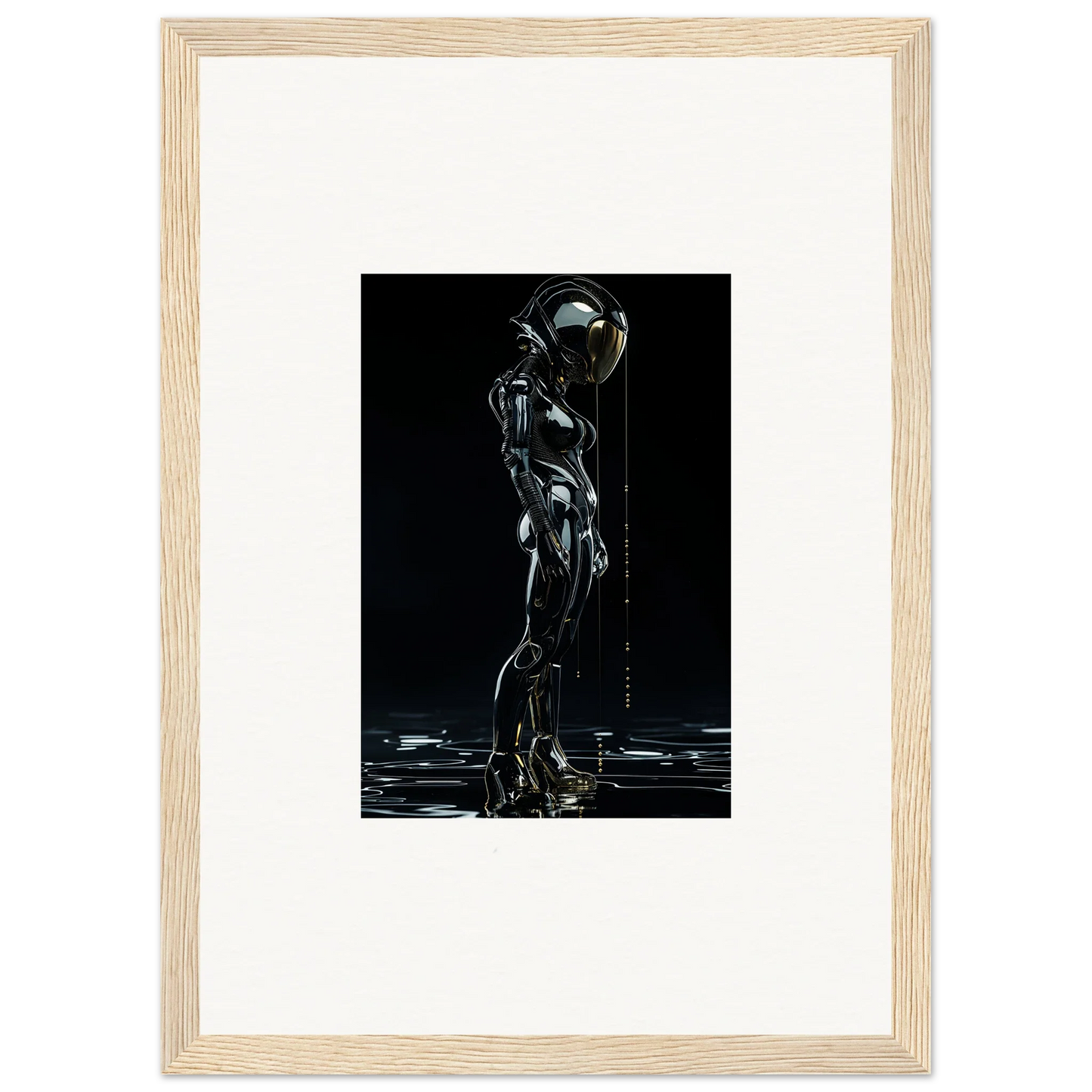 Futuristic humanoid robot in dark room decor perfect for canvas prints or framed wall art