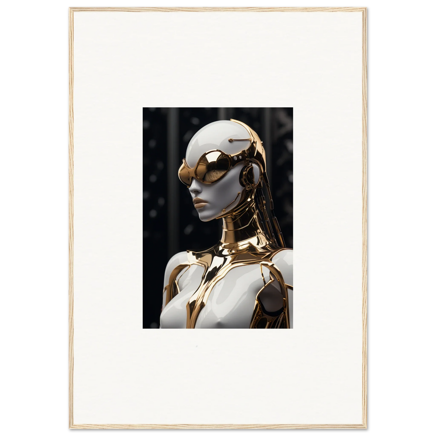 Futuristic humanoid robot with reflective sunglasses for Psyche Glimmer room decor