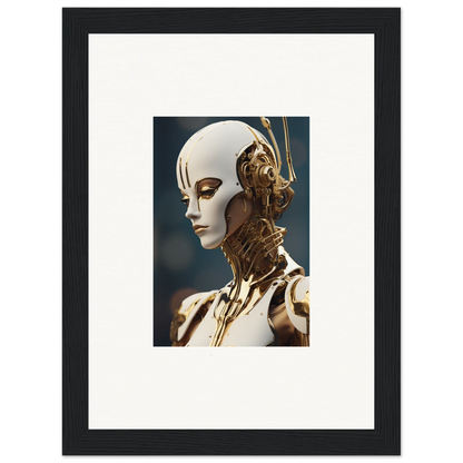 Futuristic humanoid robot with golden mechanics enhances whiskey obedient room decor