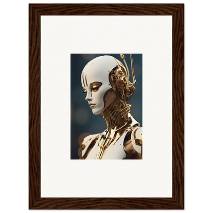 Futuristic humanoid robot with gold accents for unique whiskey obedient wall decor