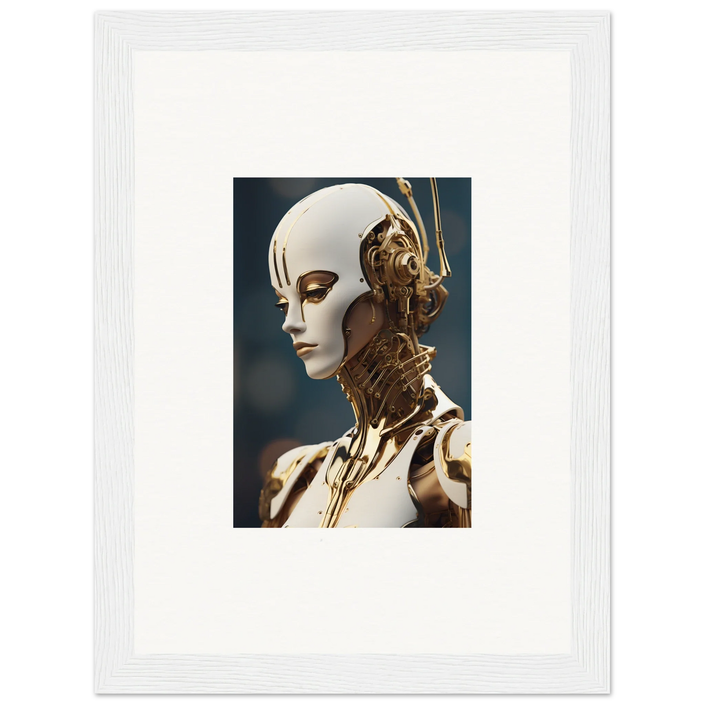 Futuristic humanoid robot with detailed gold parts, ideal for whiskey obedient room decor