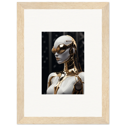 Futuristic humanoid robot with gold accents for psyche glimmer room decor or wall art