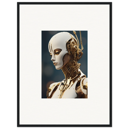 Futuristic humanoid robot with gold mechanics for Whiskey Obedient room decor art