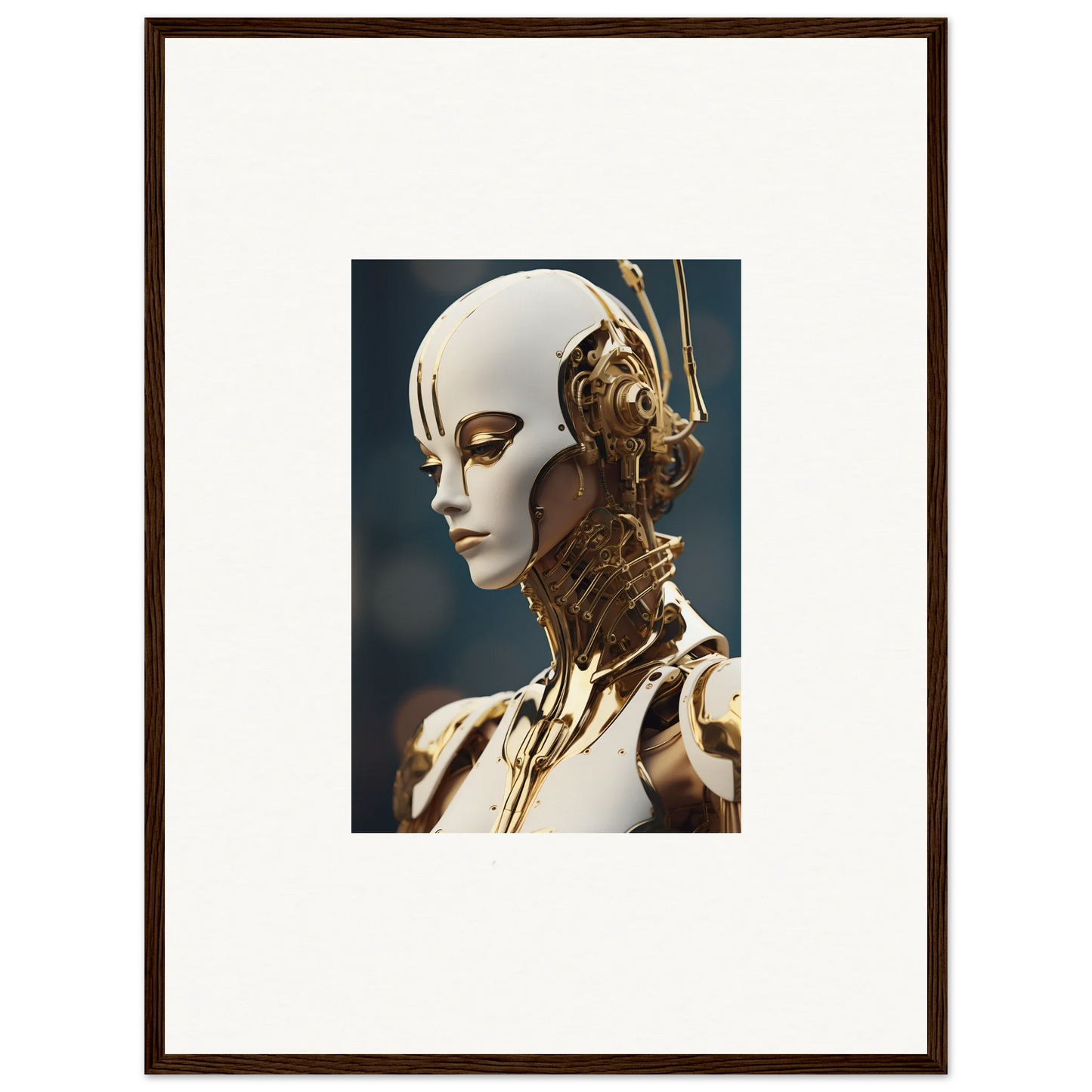 Futuristic humanoid robot with metallic body, perfect for whiskey obedient room decor